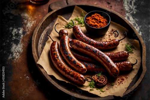 Fotografie Délicieuses merguez grillées au barbecue