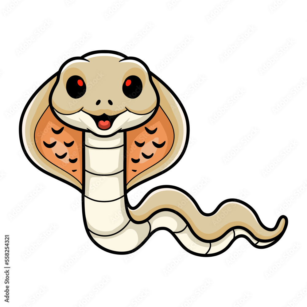 Fototapeta premium Cute albino monocled cobra cartoon