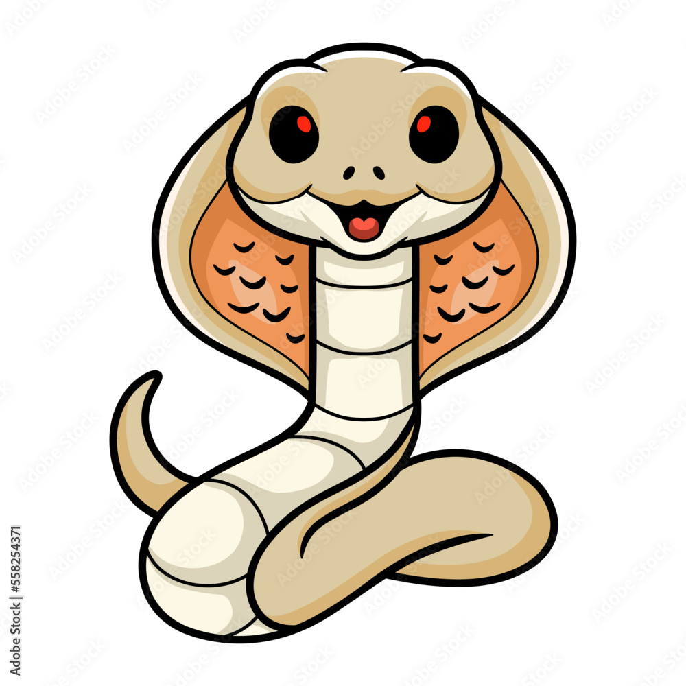 Fototapeta premium Cute albino monocled cobra cartoon
