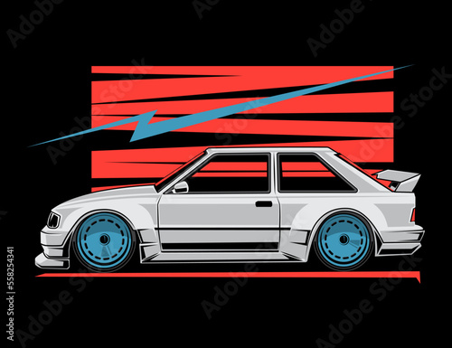 white sedan automotive car with abstract background for car design graphic illustration
