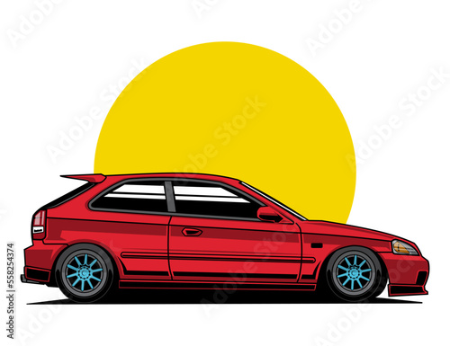 beside view red car with blue rim vector illustration graphic design