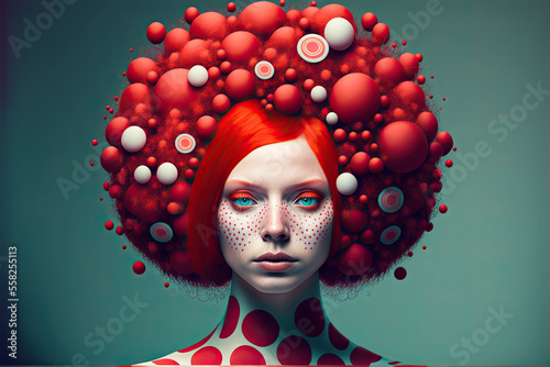 portrait of a woman with strange red hair, ai generative