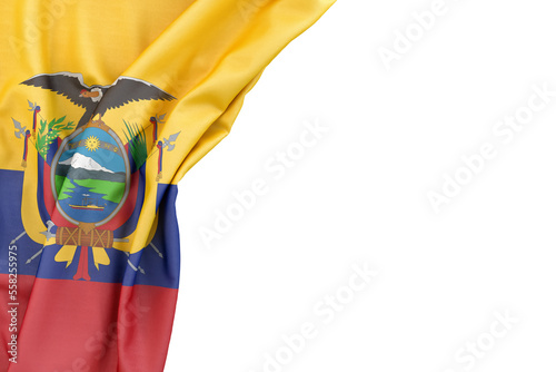 Flag of Equador in the corner on white background. Isolated photo
