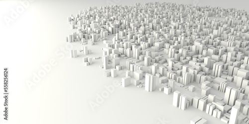 city ​​with white buildings with endless background (3d illustration)