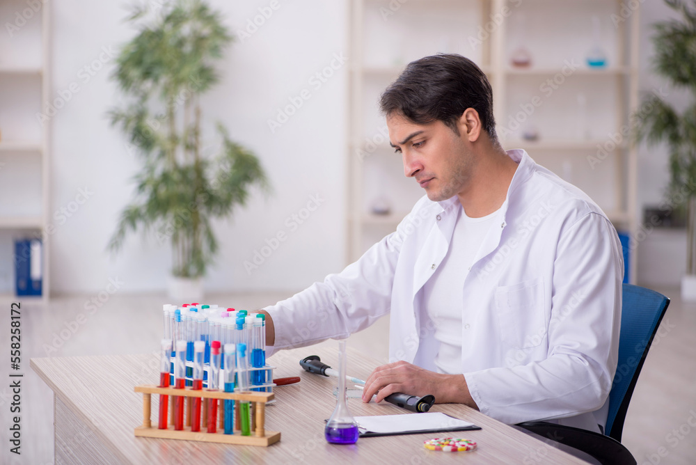 Young male chemist working at the lab Young male chemist working at the lab