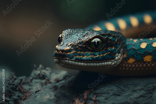 Close up macro portrait of a snake  Generative AI