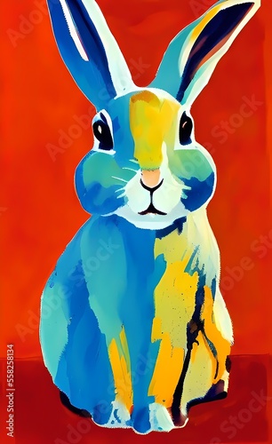 The 2023 year of the rabbit. Chinese 2023 new year is a year of rabbit by zodiac. Rabbit is a 2023 animal symbol of the year. AI-generated image, digital painting