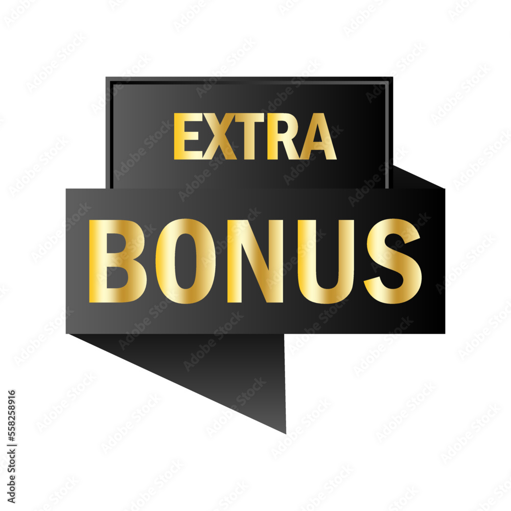 Gold extra bonus black banner. Discount promotion. Special offer symbol. Vector illustration. Stock image. Gold extra bonus black banner. Discount promotion. Special offer symbol. Vector illustration. Stock image.