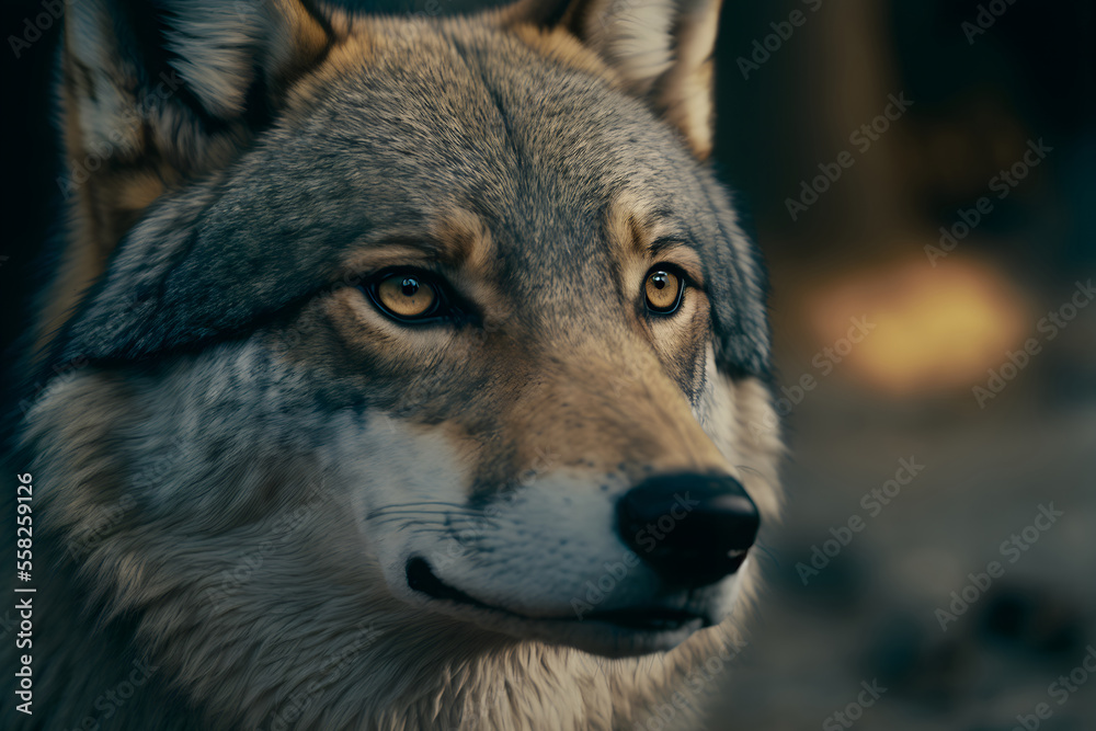 Fototapeta premium Wolf close-up photo, Generative AI