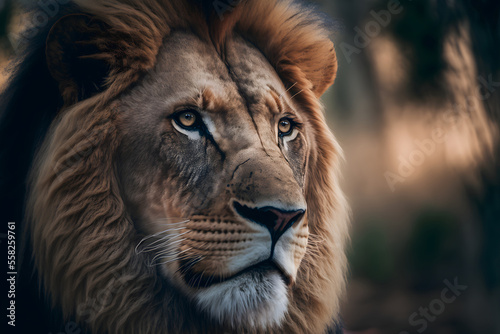 Beautiful Lion portrait  close-up. Generative AI