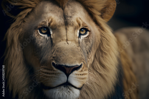 Beautiful Lion portrait  close-up. Generative AI