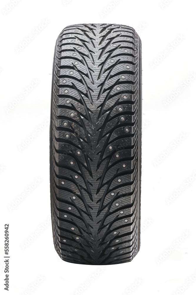 Winter studded tire for car, front view, isolate png Winter studded tire for car, front view, isolate png