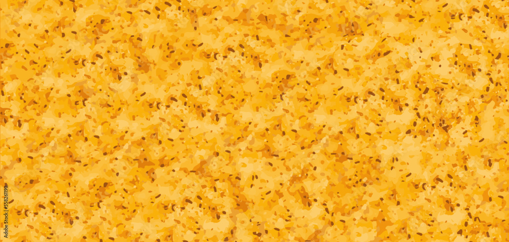 Vector yellow grainy food texture. Realistic bun background. Bakery isolated surface. Crunch bun shape. Top side dough illustration. Toast bread structure. Stone tile pattern. Sand background Vector yellow grainy food texture. Realistic bun background. Bakery isolated surface. Crunch bun shape. Top side dough illustration. Toast bread structure. Stone tile pattern. Sand background