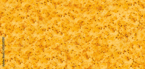 Vector yellow grainy food texture. Realistic bun background. Bakery isolated surface. Crunch bun shape. Top side dough illustration. Toast bread structure. Stone tile pattern. Sand background