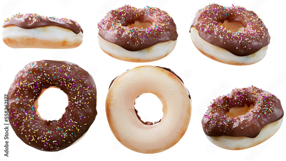 Donut from different angles transparent background high quality details - 3D rendering