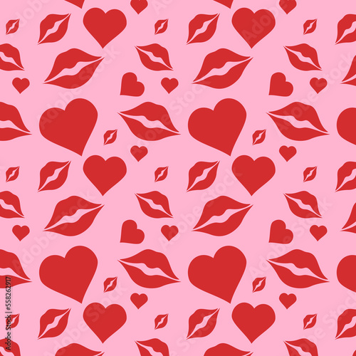 Valentine s Day Patterns Lips and Kisses, Love Symbols. Modern Romantic Four Seamless Patterns of Different Colors.