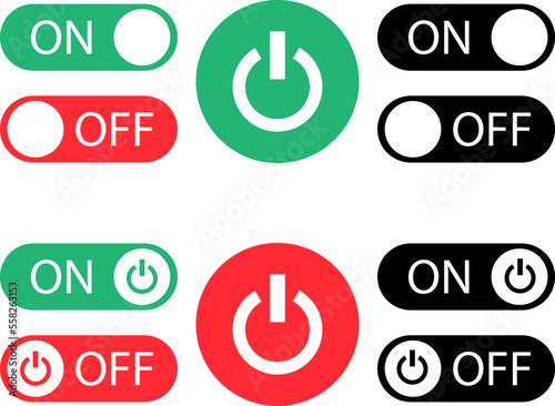 Set of turn on and off buttons. Vector illustration isolated on white background