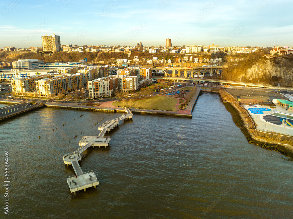 Obraz premium Aerial Drone Sunrise in Weehawken New Jersey