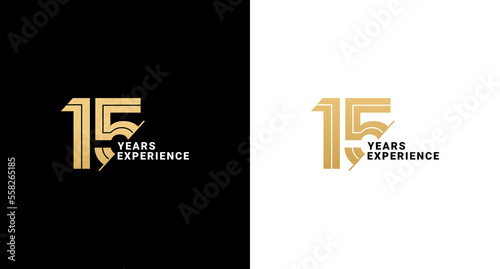 15 years logo or 15 years experience logo vector on white and black background. Logos 15 years experience. Suitable for marketing logos related to 15 years of experience in the business or industry.