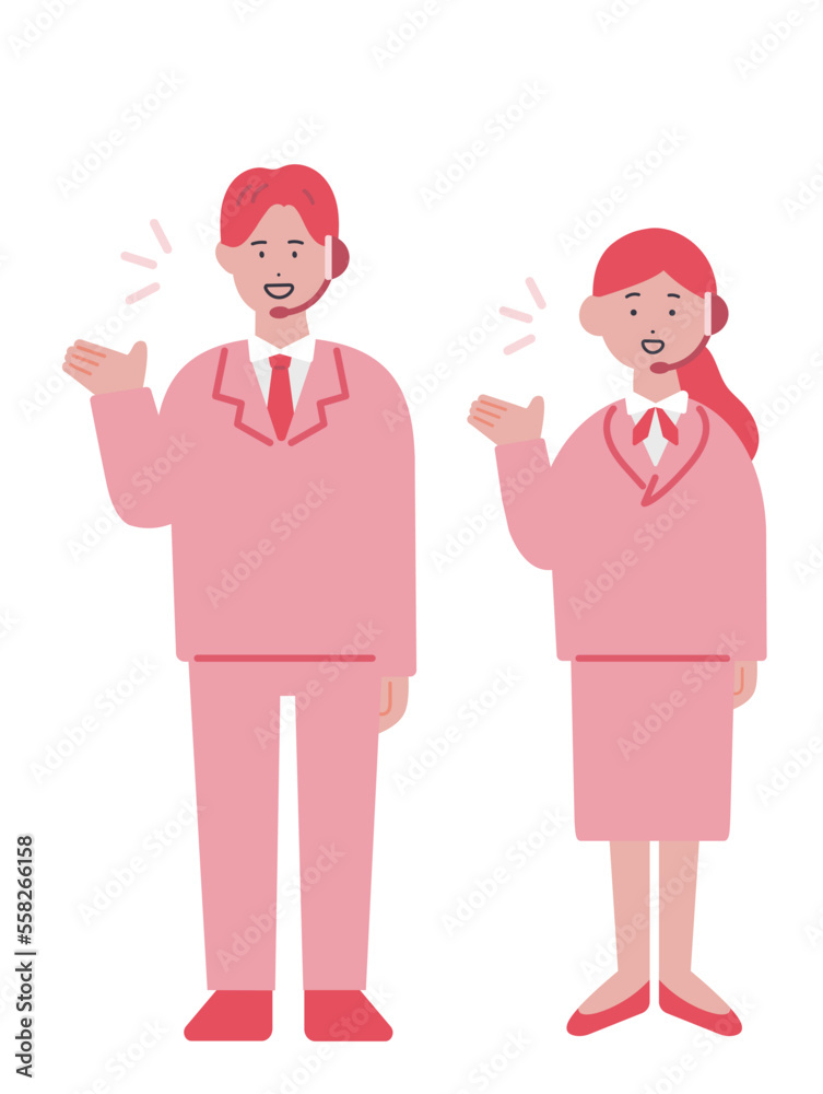 案内をするオペレーターの男女のイラスト 案内をするオペレーターの男女のイラスト