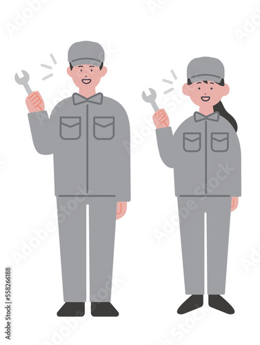 工具を持った作業員のイラスト