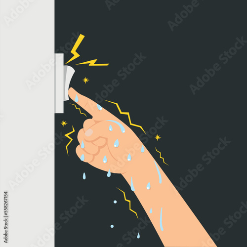 Wet hand touch switch to turn on or turn off, Do not touch it danger, Electric shock risk concept.