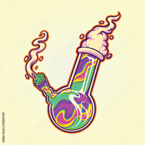 Trippy glass bong weed smoke Vector illustrations for your work Logo, mascot merchandise t-shirt, stickers and Label designs, poster, greeting cards advertising business company or brands.