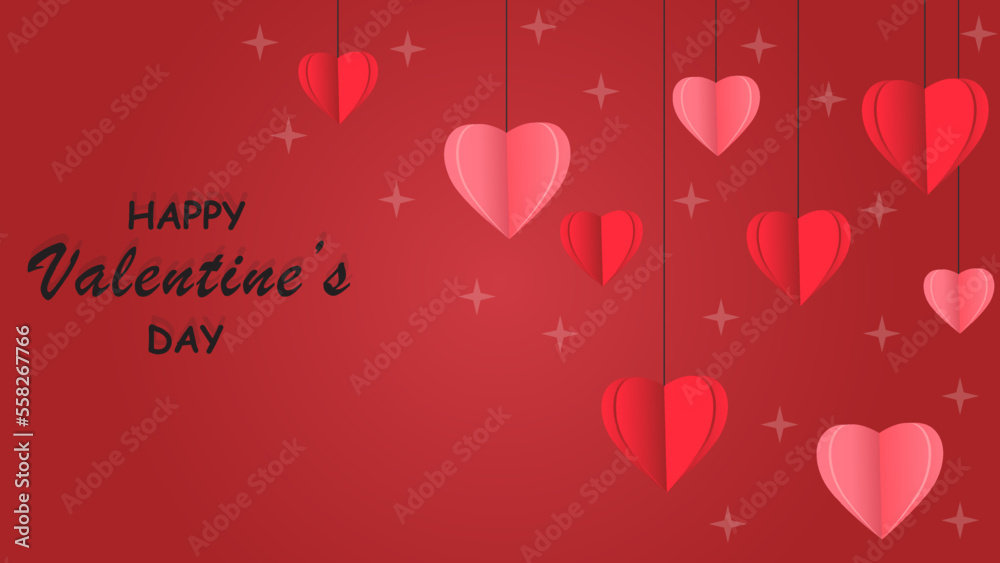 Red Valentine background with heart shaped paper cut