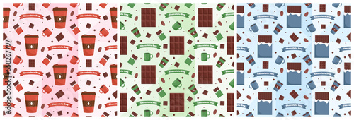 Set of Chocolate Seamless Pattern Design with Choco Decoration in Template Hand Drawn Cartoon Illustration