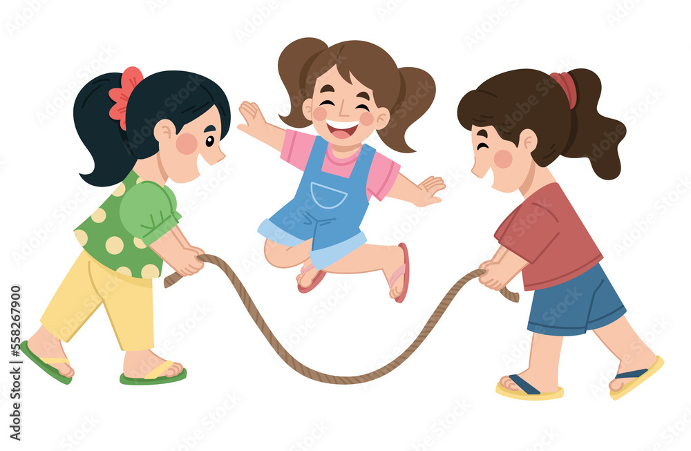 children playing jump rope Stock Illustration | Adobe Stock