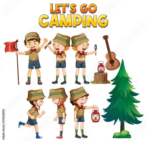Set of camping kids cartoon character