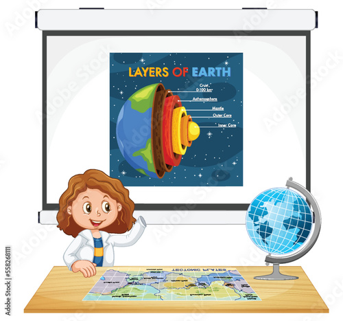 Student girl explaining layers of earth