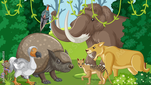 Extinct animals in the forest