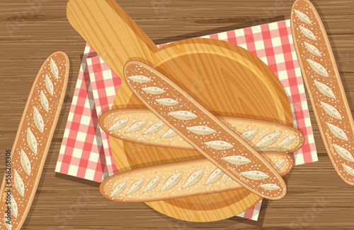 Top view of baguette breads on the table