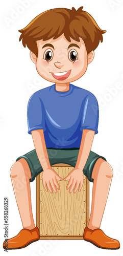 Boy playing cajon drum vector
