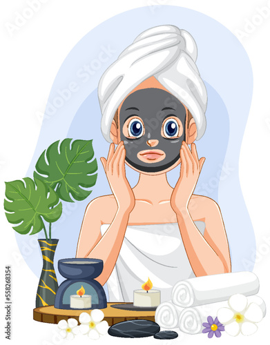 Spa woman applying facial mask