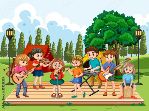 Kids playing music in the park