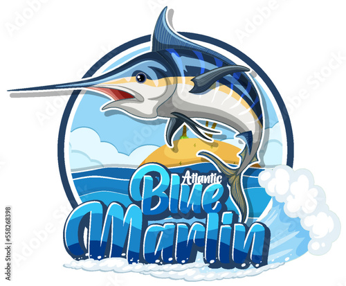Blue marlin fish logo with carton character