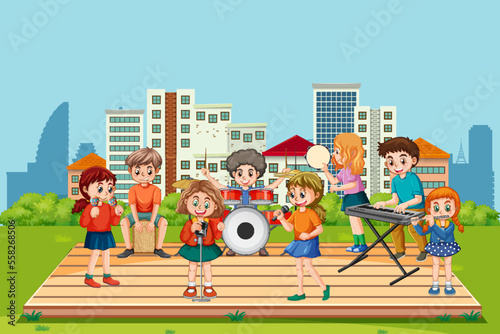 Children playing musical instrument at park