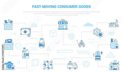 fmcg fast moving consumer goods concept with icon set template banner with modern blue color style