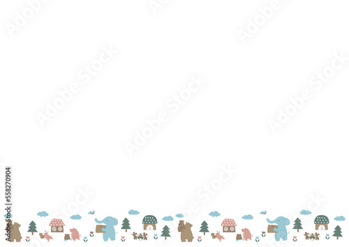 かわいい動物たちのお引っ越し　イラスト背景素材