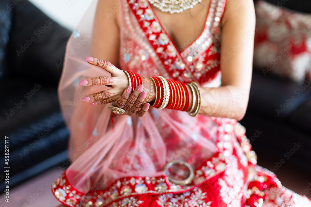 Indian Hindu bride's hands with henna mehendi mehndi close up