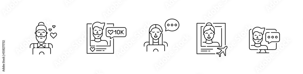 Set of blogger icons. Pixel perfect, editable stroke icons Set of blogger icons. Pixel perfect, editable stroke icons