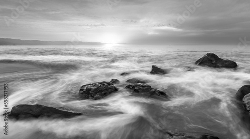 Ocean Sunset Seascape Beach Nature Landscape Black And White Scenic High Resolution