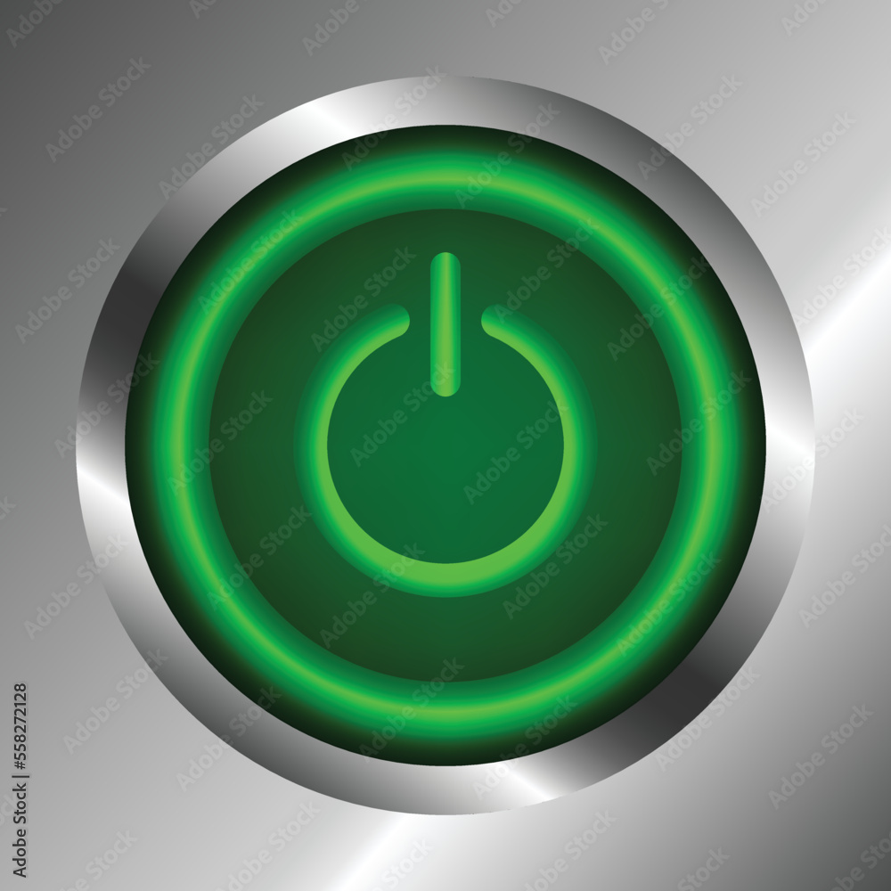 Illuminated switch button on a metal background. Illuminated switch button on a metal background.