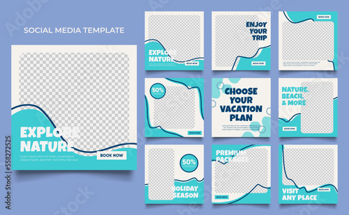social media template banner travel and vacation service promotion. fully editable instagram and facebook square post frame puzzle organic sale poster