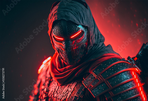red samurai ninja, deadly warrior in the shadows, terrifying assassin