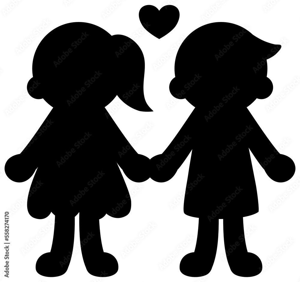 Cute valentine couple cartoon silhouette 