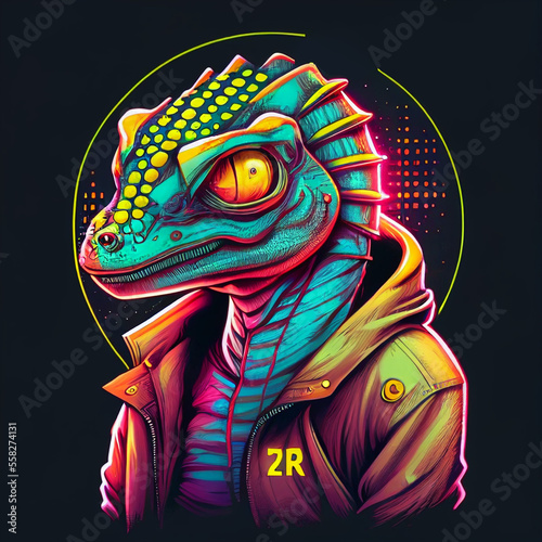 colorful illustration of cunning reptilians, conspiracy theory, generative AI