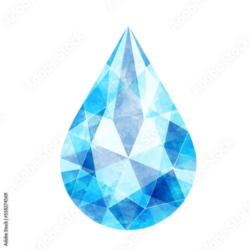 ペアシェイプブリリアントカットの青いジュエリー水彩イラスト画像